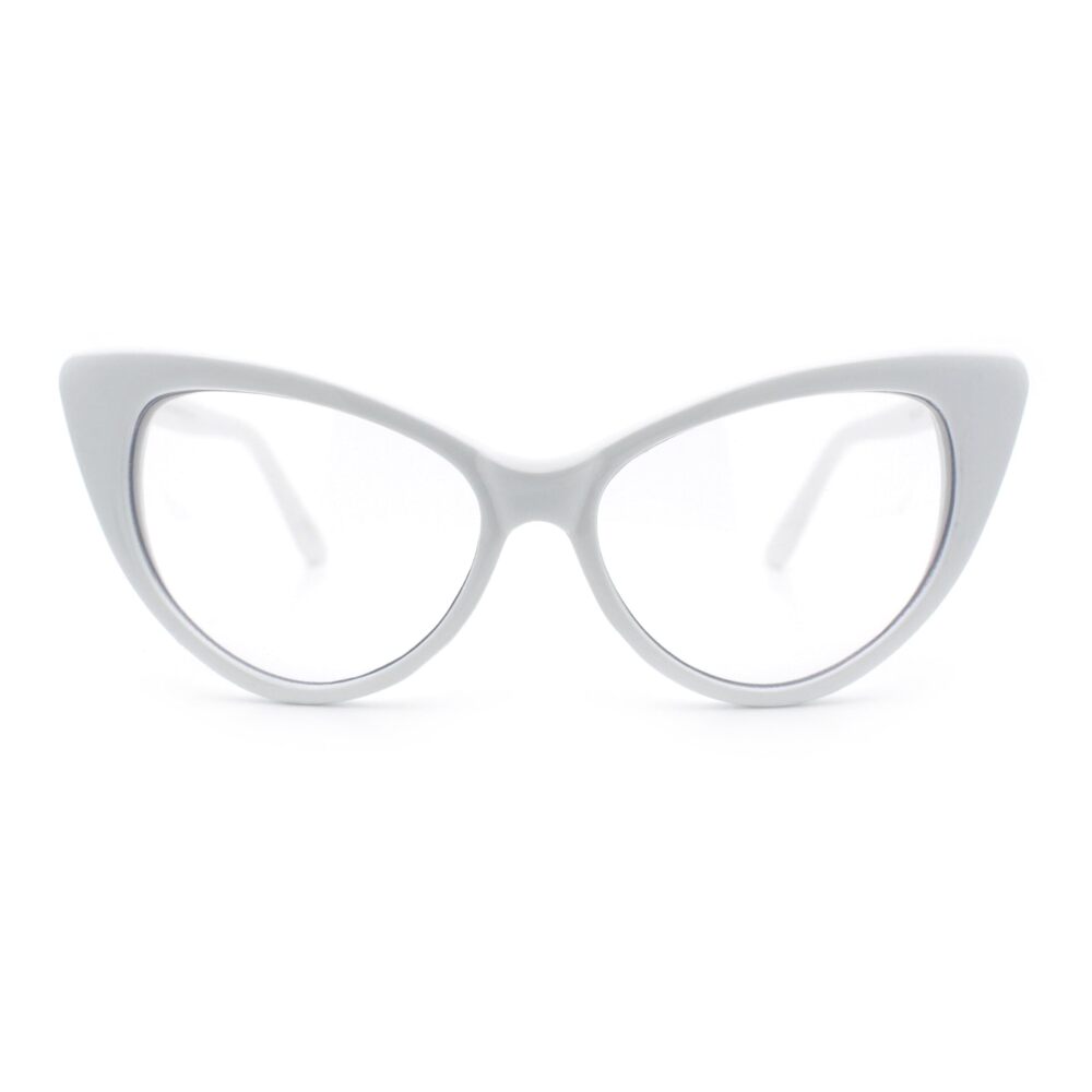 8986 Classic Gothic Clear Lens Cat Eye Glasses White - Picture 7 of 8